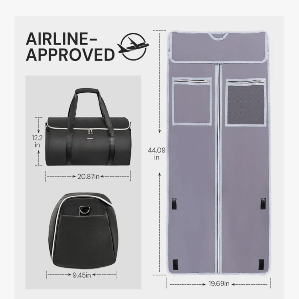 Black Travel Duffel Bag 2 in 1 Garment Bag. NWOT